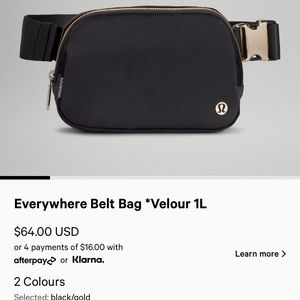 EUC Lululemon Black/Gold Velour Everywhere Belt Bag